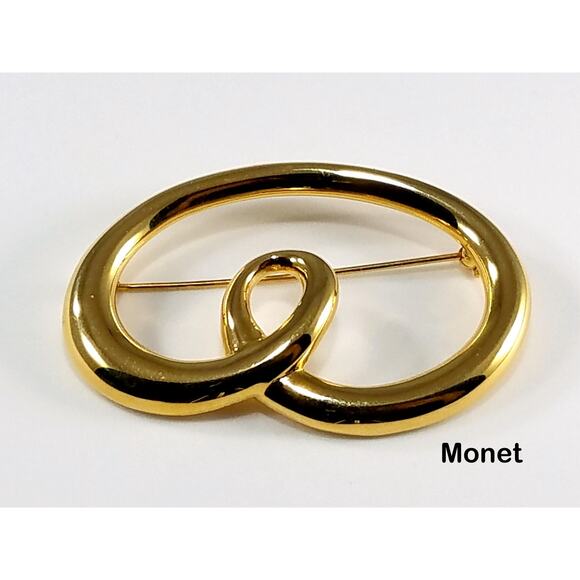 Vintage Monet Modernist Brooch, Gold Plated, 1980s, 2 1/4 Inches - Picture 9 of 10